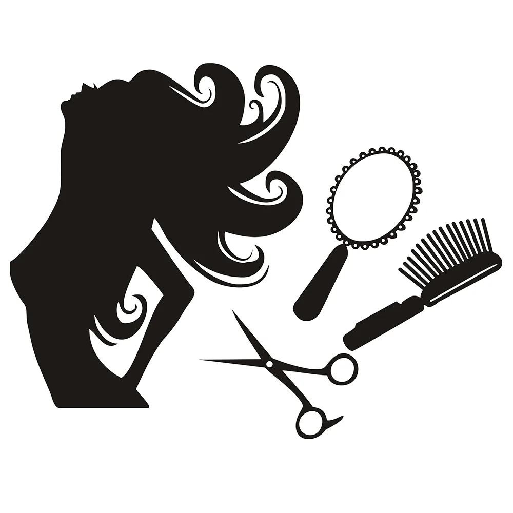 Hair Salon Wall Decal Vinyl Sticker Beauty Barber Shop Barber Tools Scissors Comb Hair Shop Window Glass Decoration Wall Sticker