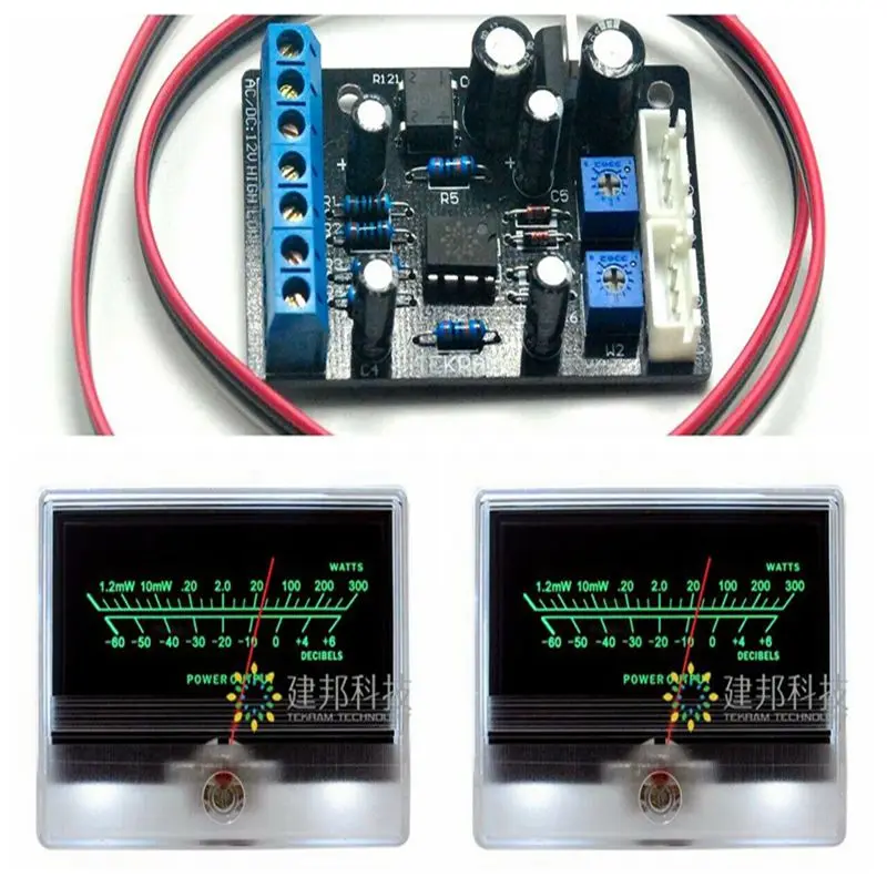 2pcs TN-90A VU Panel Meters DB Level Header Backlight W/ 1pc Power Driver Board