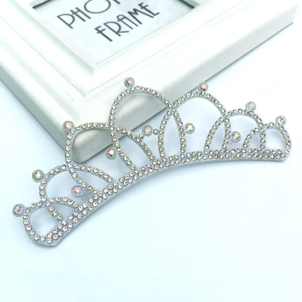 10Pcs/Lot 13*5CM Felt Back Side Diamond Crown Patches Appliques For DIY Headband jewelry Material And Christmas Hat Accessories