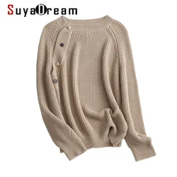 SuyaDream Women Wool Sweaters 2021 Winter O Neck Plain Pullovers 2021 Fall Winter Loose Top White Khaki