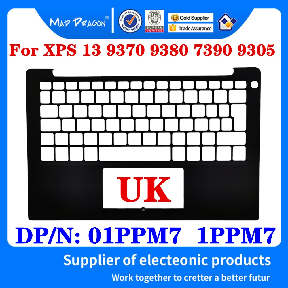 Imagem -01 - Original 01ppm7 1ppm7 para Dell Xps 13 Xps13 9370 9380 7390 9305 Portátil Palmrest Capa Superior Case uk Teclado Layout Escudo Novo original 01ppm7 1ppm7 para dell xps 13 xps13 9370 9380 7390 9305 portatil palmrest capa superior case uk teclado layout escudo novo 01