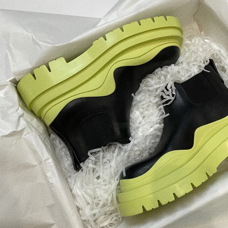 2024 New Fashion Green Women stivaletti suola spessa piattaforma stivaletti corti donna autunno Chelsea Boots Slip-on Botas Mujer