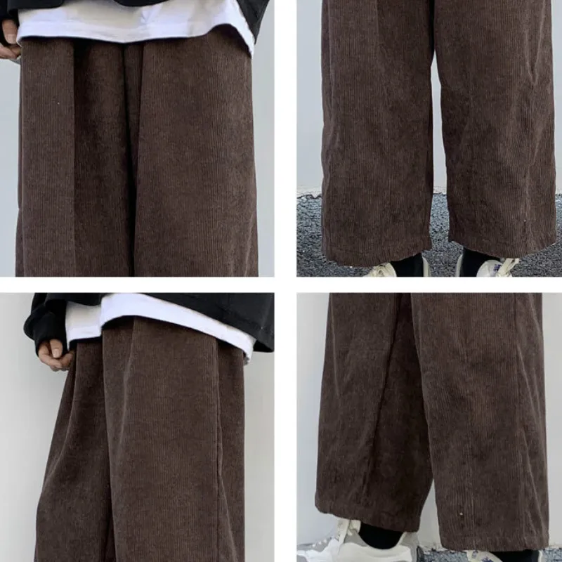 Men Casual Pants Plus Size 3XL Solid Corduroy Straight Trousers Male Loose Ins Chic Elastic Waist Trendy Korean Style Streetwear