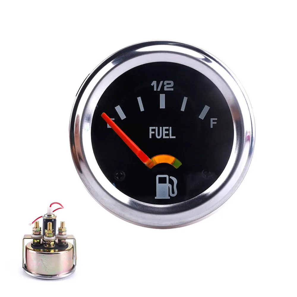 

​Fuel Level Gauge 2" 52mm 12V Car Meter Silver LED Light Rim Automotive Gauges E-1/2-F