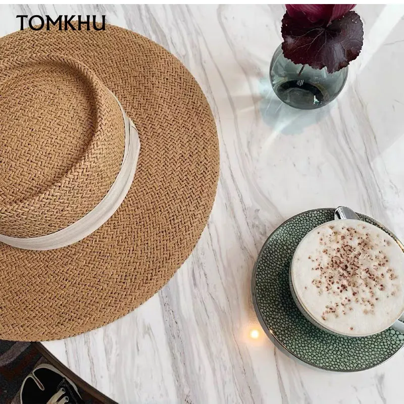 New Casual Handmade Straw Beach Hat For Women Summer Holiday Panama Cap 2020 New Fashion Concave Flat Sun Protection Visor Hat