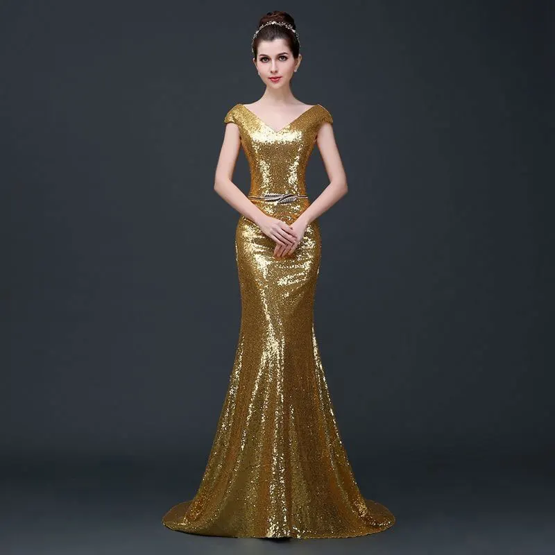 Trumpet Gold Sequin Elegant Sleeveless Vestidos De Fiesta De Noche Prom Party Evening Dresses Robe De Soiree 2020 New