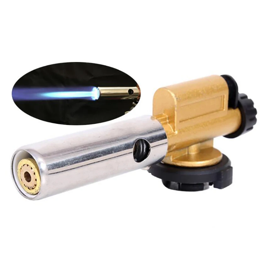 Electronic Ignition Brass Gas Torch Portable Outdoor Butane Torch, Kitchen Cooking Torch Lighter for BBQ, Pastries, Soldering