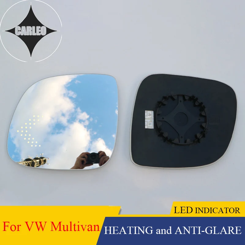 Car Side View Mirror Lens for Volkswagen VW Multivan Blue HD Glass Large Angle view With Heating Function& LED Indicator Light