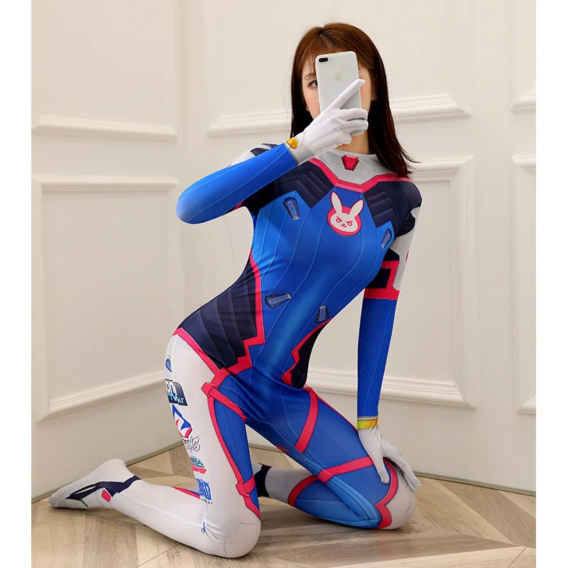 D.VA Cosplay Costume DVA Superhero Girls Women Game Zentai Suit Halloween Bodysuit Adults Catsuit