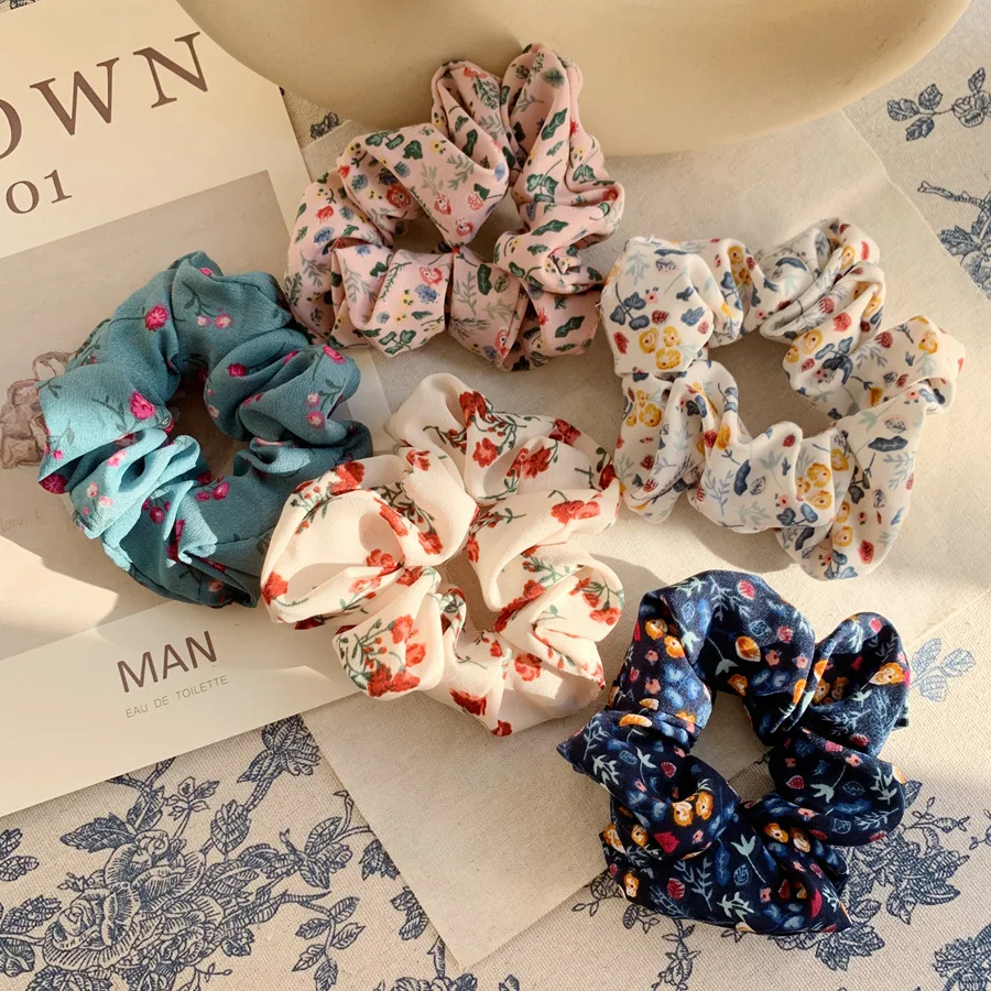 New Vintage floral Fabric hair rope hair scrunchie girl forest women Elastic Hair Band Ponytail Holder Hair Tie Gum Accessories