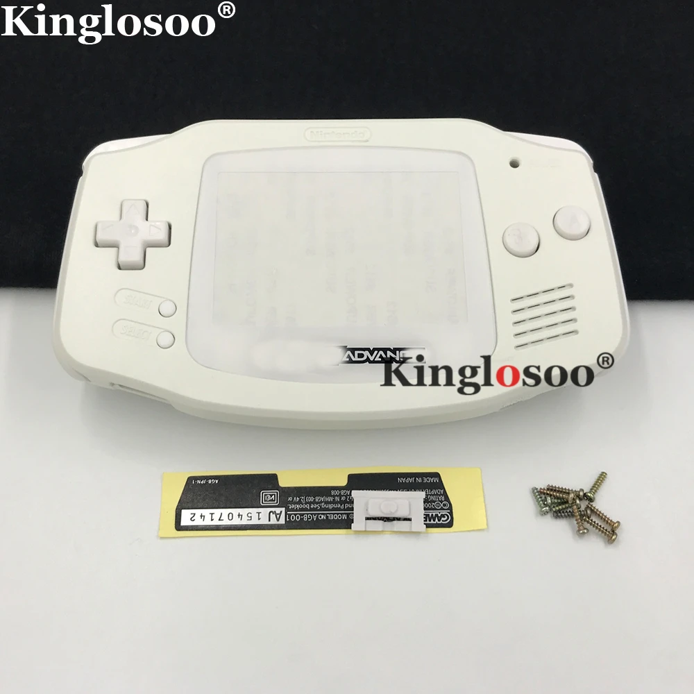 Full white shell cover replacement for Game Boy Advance GBA housing console glass lens w/ rubber pads buttons