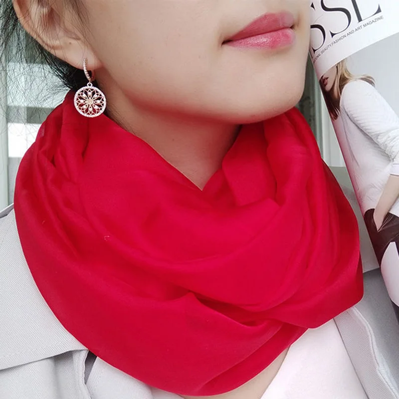 Korean Women Solid Color Thin Long Chiffon Neck Guard Silk Scarf Snood Summer Female Soft Gauze Beach Sunscreen Scarve P11