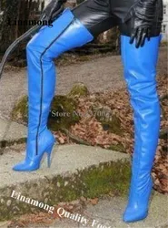 Linamong Sexy Pointed Toe Stiletto Heel Over Knee Blue Boots Purple Red Slim Long High Heel Boots Dress Shoes Big Size Boots