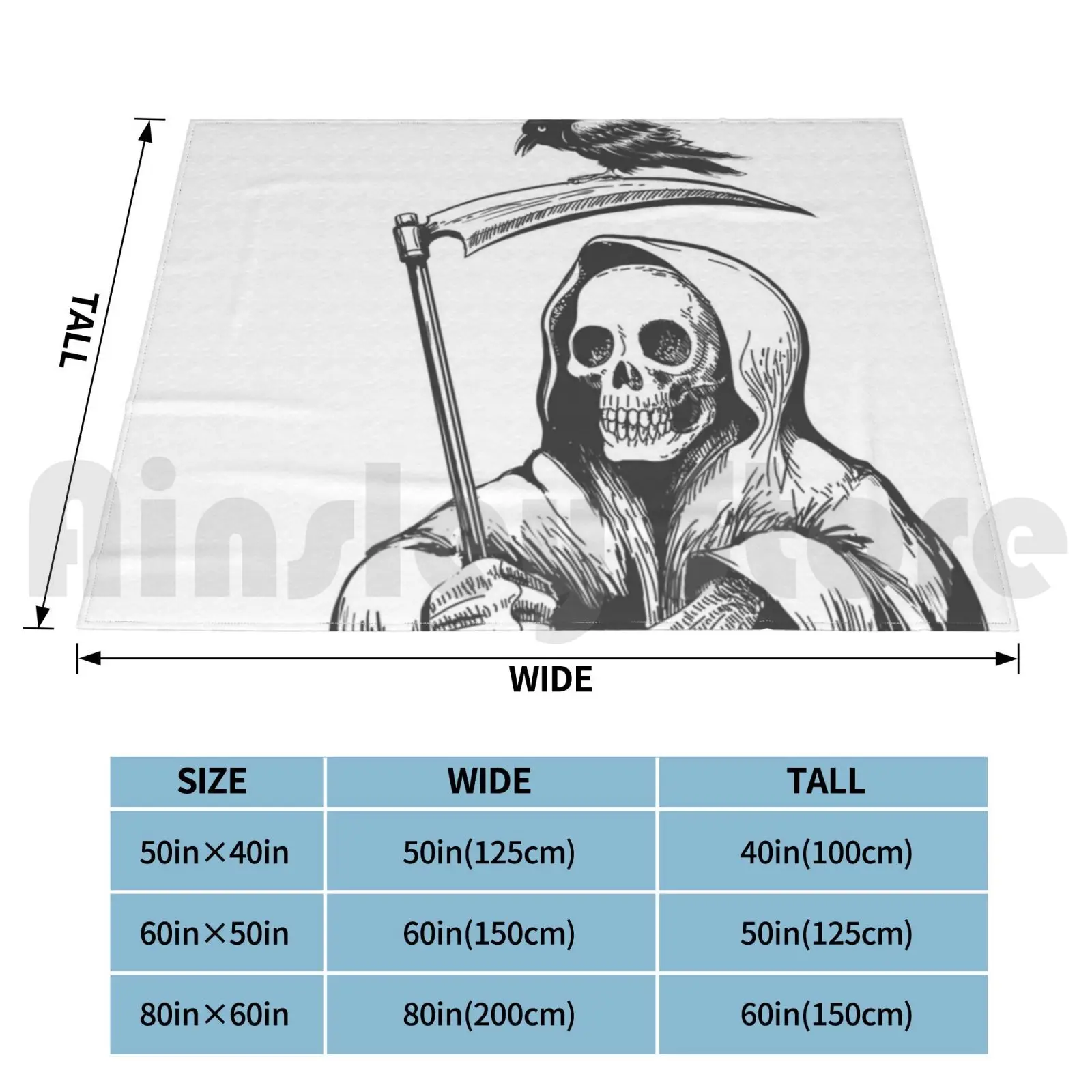 Death With Scythe And Crow Blanket Fashion Custom Demon Silhouette Crow Death Hood Black Dark Vector Background