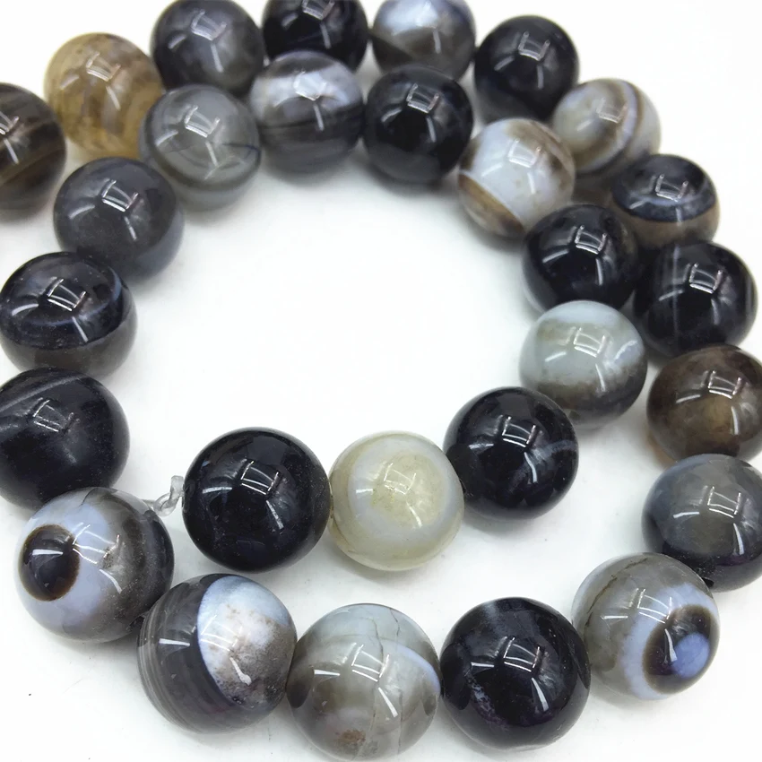 Natural Stone Black-Gray Stripe carnelian onyx agat 6mm 8mm 10mm 12mm Faceted Round Loose Beads Jewelry Findings 15inch GE0786