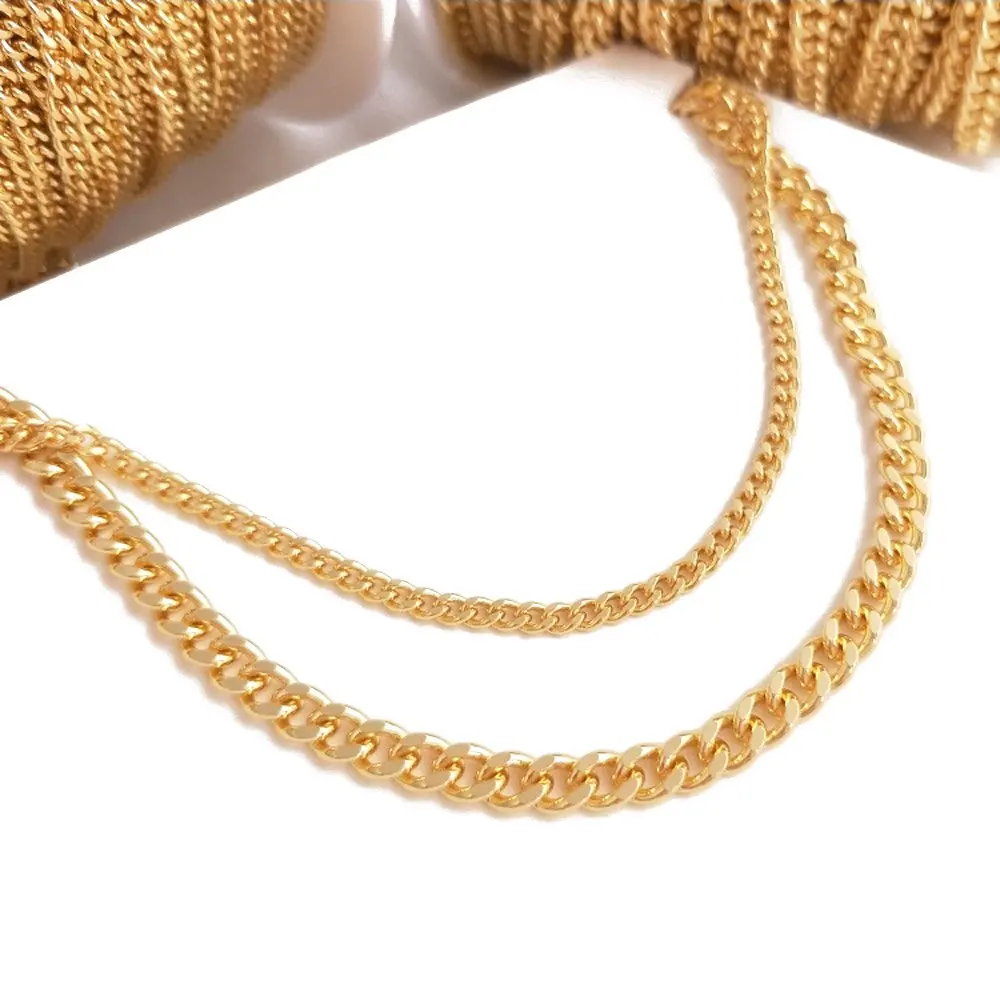 1 meter Flat Chain Necklace Chains 14k Gold Plated Bracelet for Jewelry Making Supplies Findings Brass Hand Made Accessories