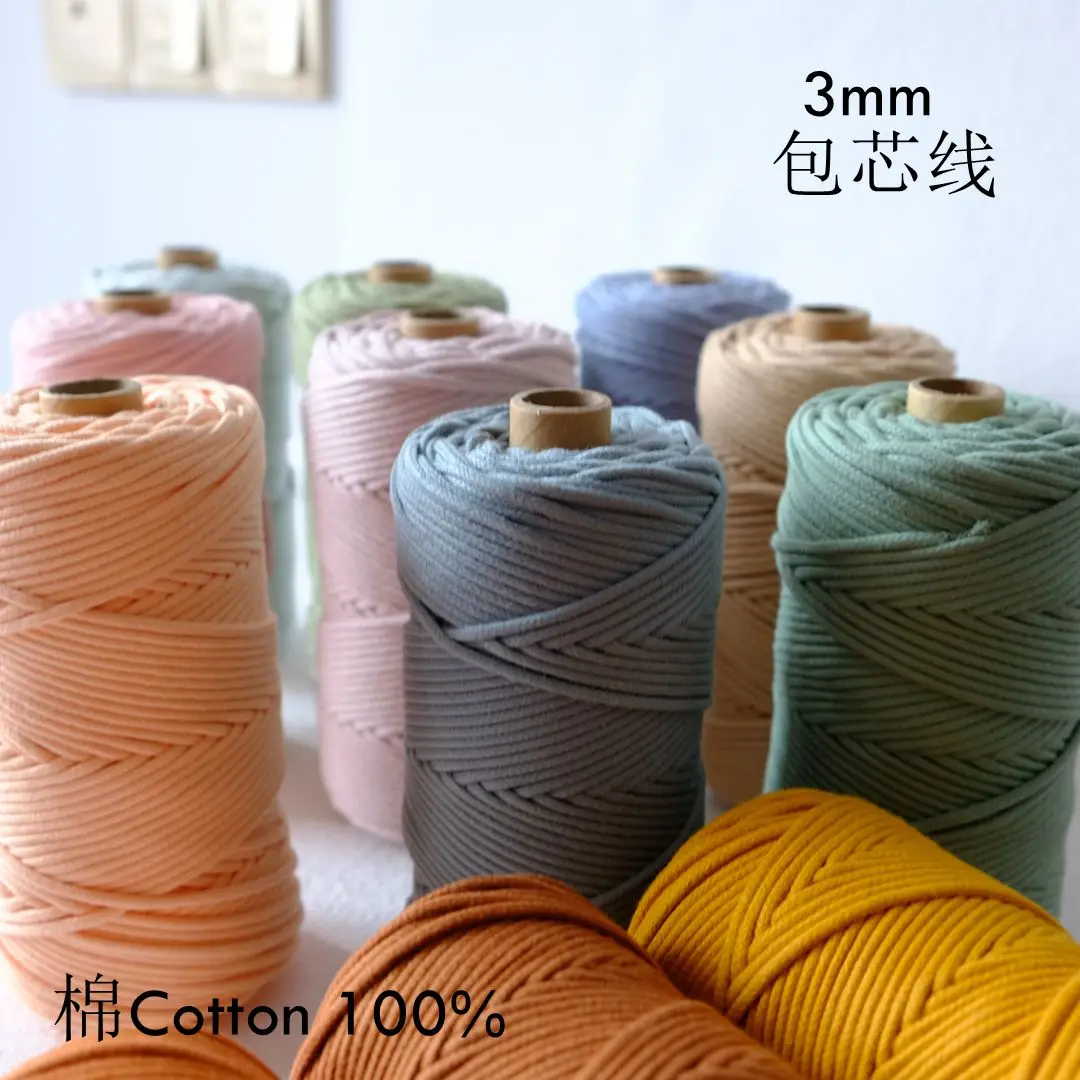 DIY cord-3mm Colorful Braided Solid Core Cotton Rope for Macrame Bag Craft Decoration Plant Pot Hanger