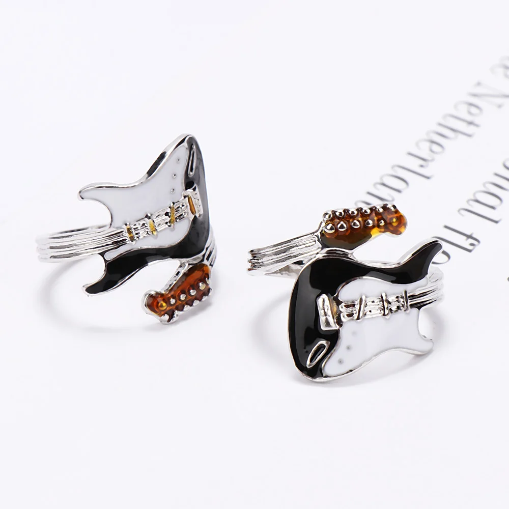 Black White Drip Oiled Guitar Rings For Men Women Punk Style Varnish Guitar Open Ring Jewelry