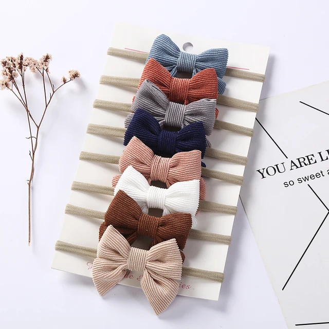 9 sztuk/partia solidna sztruksowa kokarda Topknot nylonowe opaski do włosów elastyczne niemowlęce opaski dla dzieci noworodek niemłodzieżowe chłopcy dziewczęta akcesoria do włosów