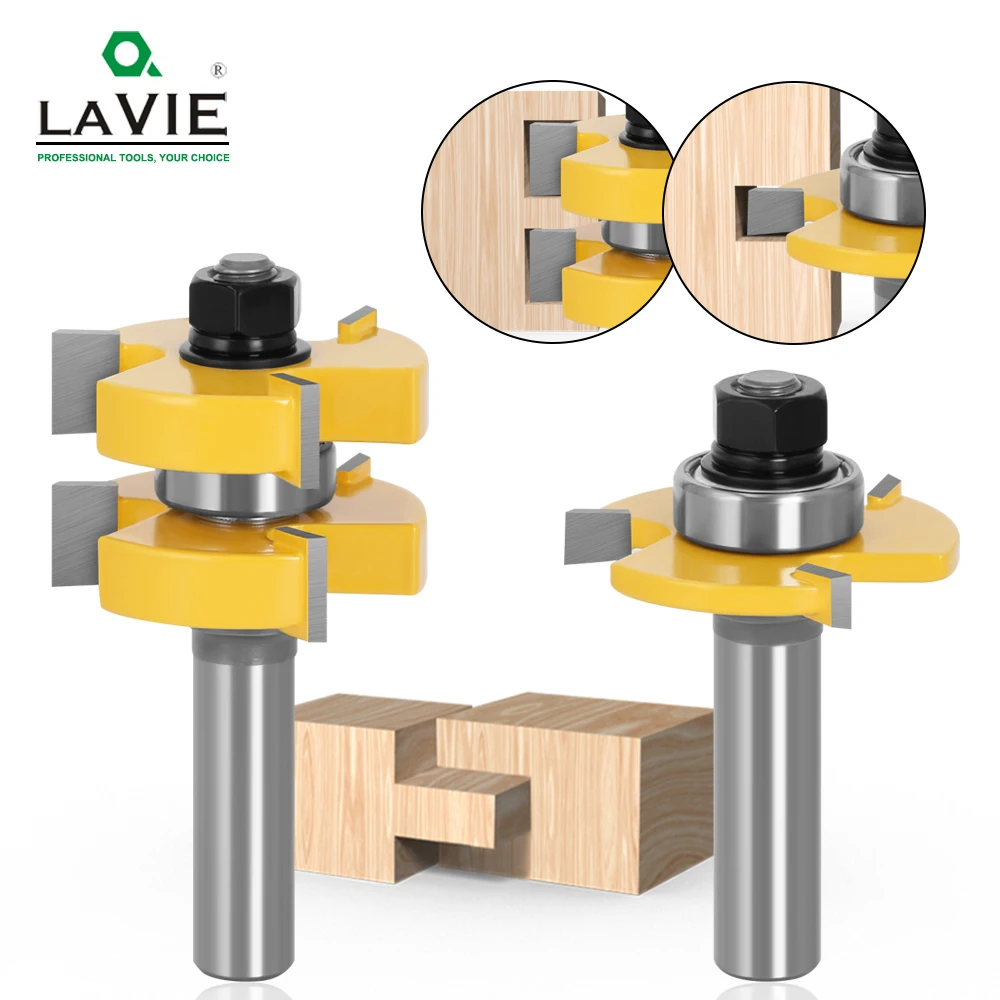 LAVIE 2pcs 12MM 1/2 Shank Tenon Cutter Floor Wood Bits T type Groove And Tongue Router Bit 3 Teeth Milling Cutter For Wood 03017