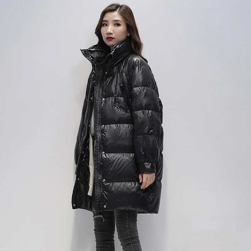 Waterproof Down Overcoats Loose Parka Snow Outerwear White Duck Down Jacket Woman Stand Collar Long Coat Winter Loose