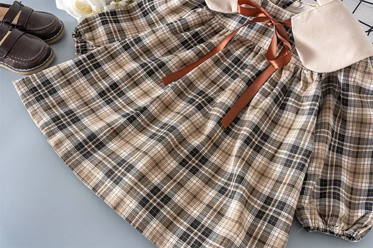 Spring kids girl\'s clothes retro plaid dress costume for toddler girls children clothing 2 5 6 years baby birthday dresses dress