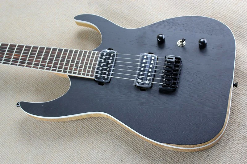 7 Strings Matte Black Electric Guitar with Humbuckers Pickups,24 Frets,Rosewood Fretboard without Inlay