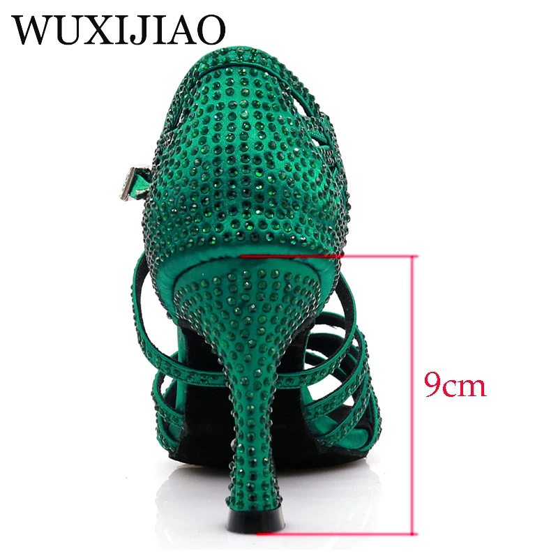 WUXIJIAO Dance shoes Rhinestone dance shoes ballroom dance shoes women jazz dance shoes contrast Rhinestone green