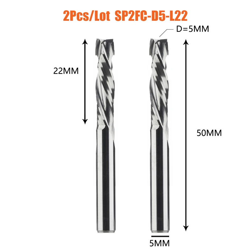 Dreanique 2 stks/partij CNC Twee Spiraal Fluiten Compressie End Mill Houtwerk UP & DOWN Carbide Frees Tool Router bit