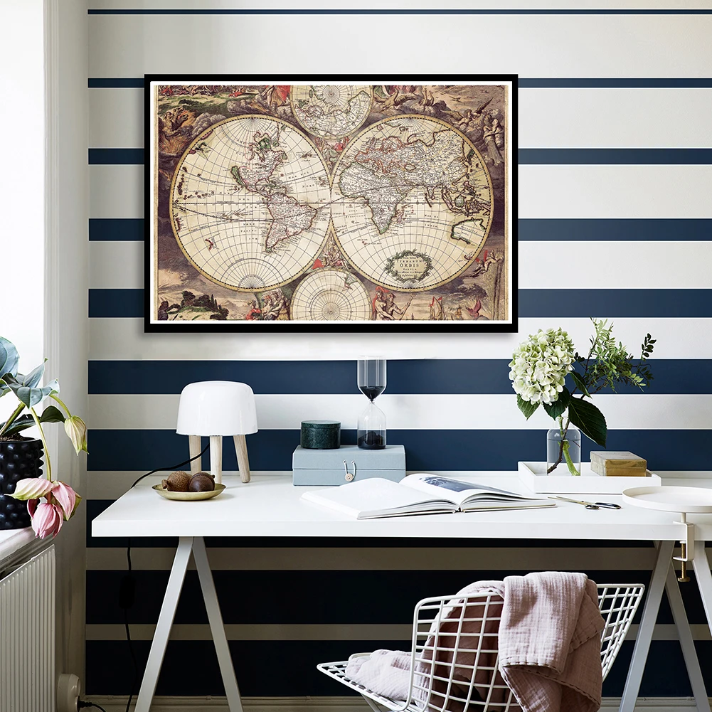 

3*2 Feet The World Map Retro Decorative Canvas Painting Medieval Latin Wall Art Poster Living Room Home Decor School Supplies