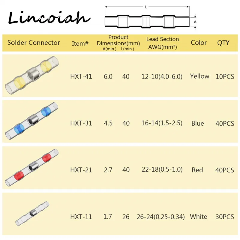 300/200/100Pcs Solder Seal Wire Connectors Heat Shrink Solder Butt Connectors Solder Connector Kit Automotive Marine Insulated