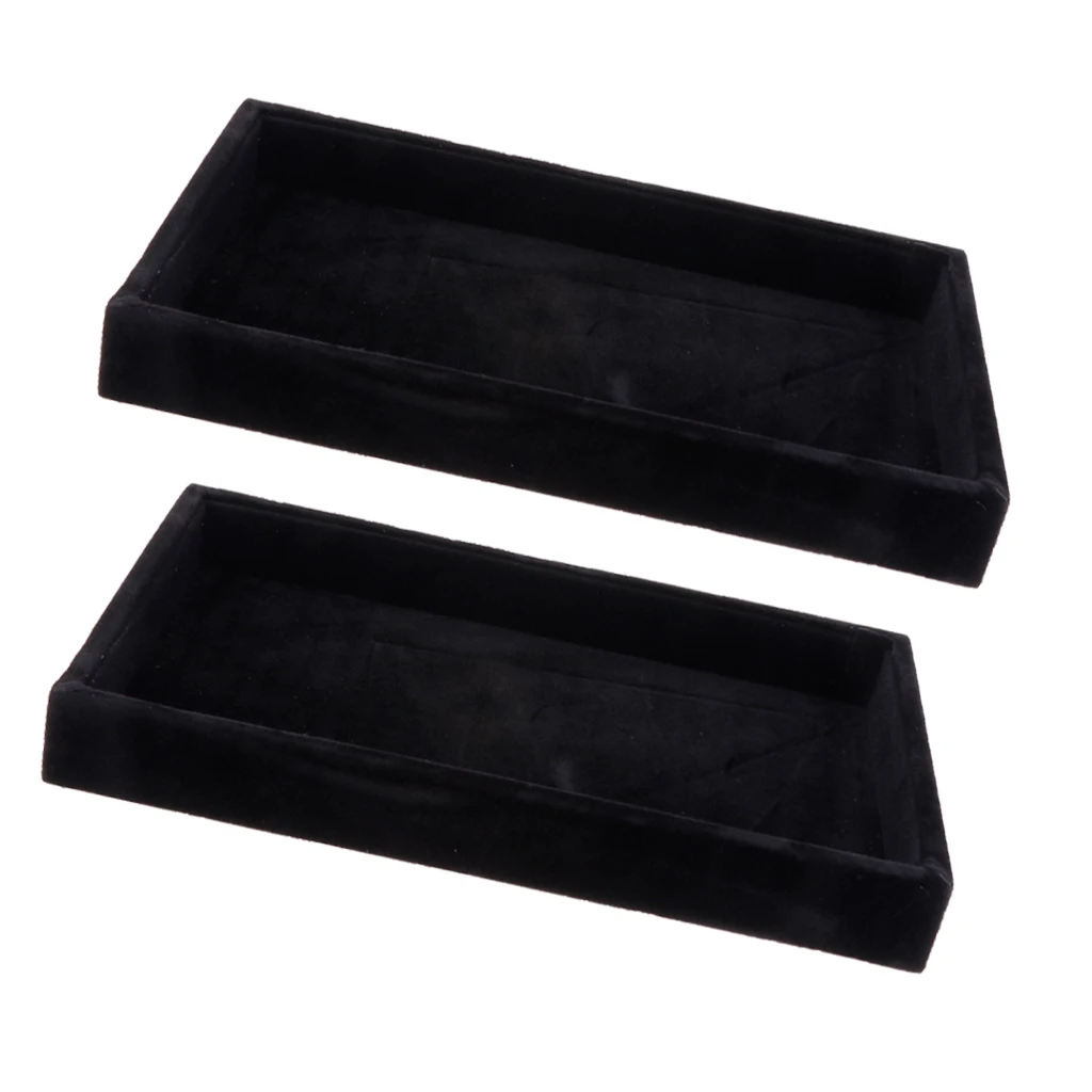2 Pcs Velvet Stackable Jewelry Tray Showcase Display Organizer Black