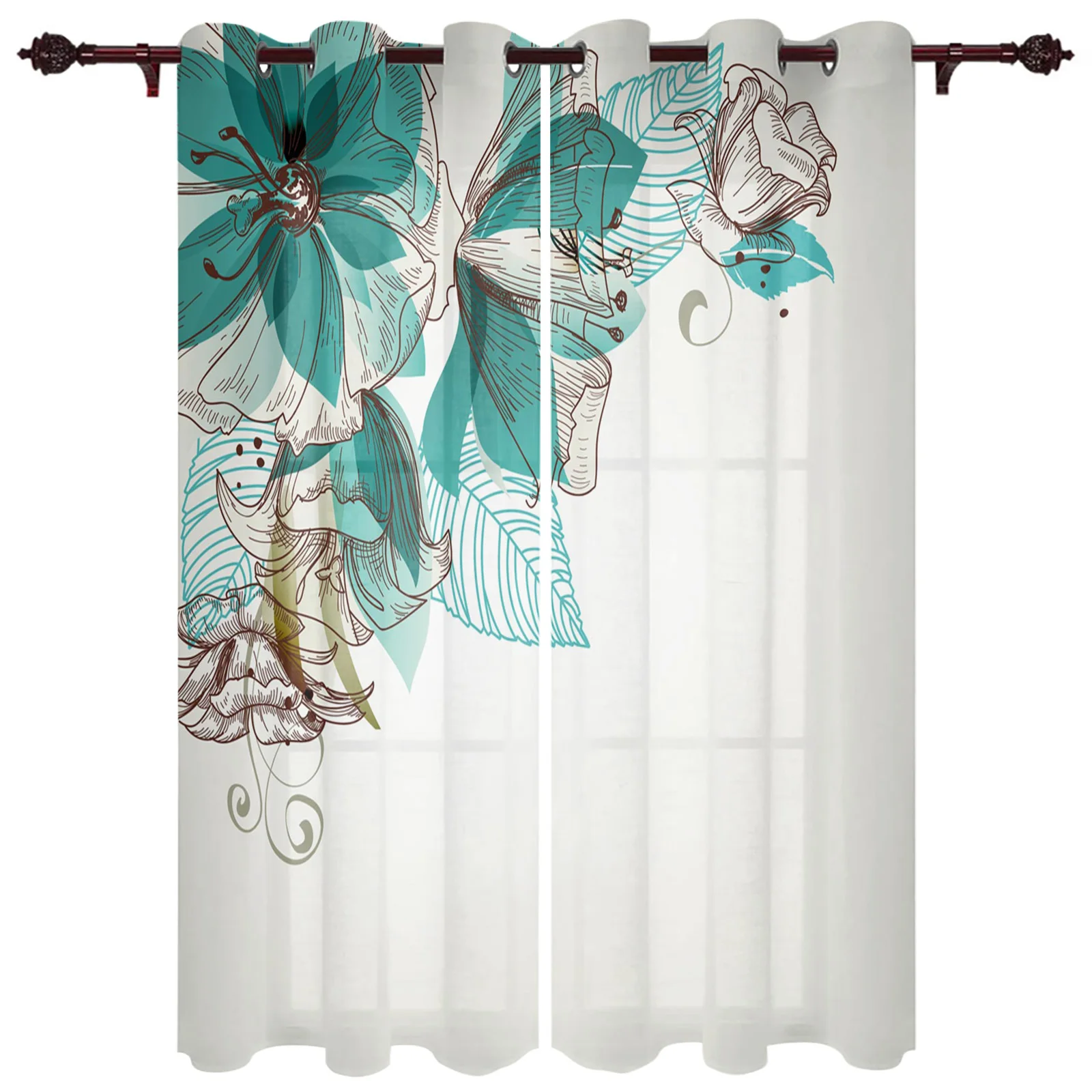 

Modern Curtains Flowers Leaves Lines Baby Room Bedroom Creative Window Curtains Kitchen Living Room Terrace Valance Curtains