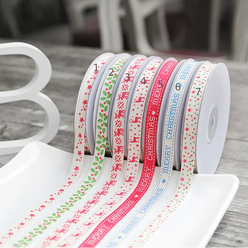 

10mm 25Yards Cotton Ribbon Handmade Design Printed Cotton Ribbons For Wedding Christmas Decoration DIY Sewing Fabric