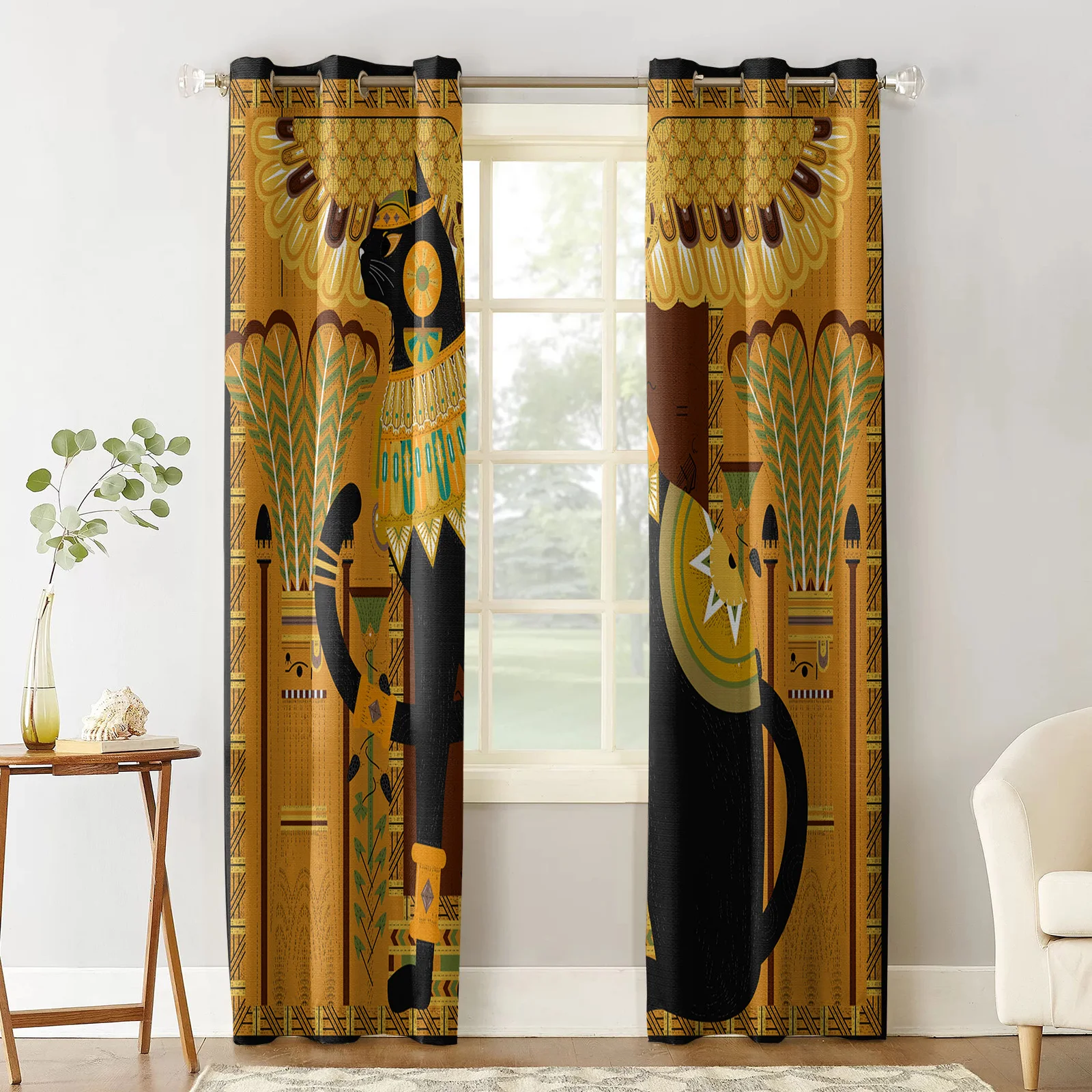 Egypt Black Cat Totem Retro Window Curtains Living Room Bedroom Kitchen Curtain For Children Drapes Window Treatment