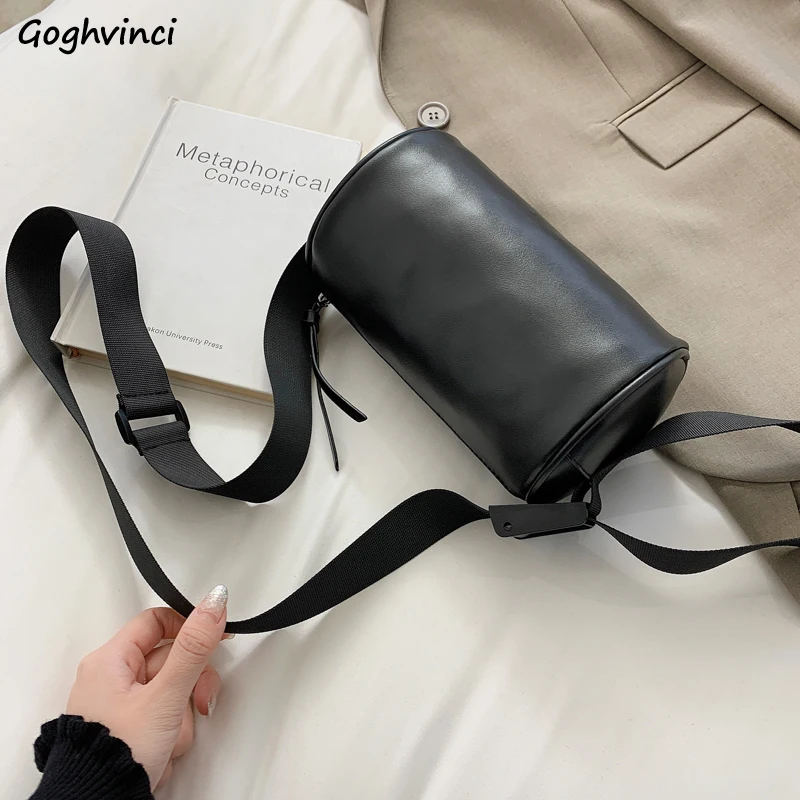 Barrel-shaped Crossbody Bags Women Fashion Outdoor Portable PU Leather Shoulder Bag Personality Korean Style Streetwear Ins Chic