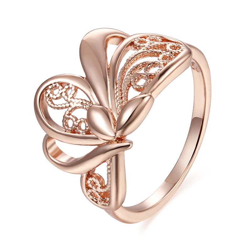 FJ  Women Beauty Weaving Flowers Without Stone 585 Rose Gold Color Party Usual Rings Jewelry