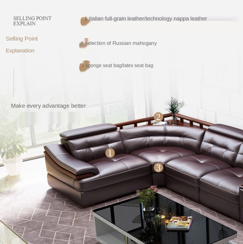 leather sofa U-shaped head-shaped leather simple modern living room leather sofa corner large-family sofa combination