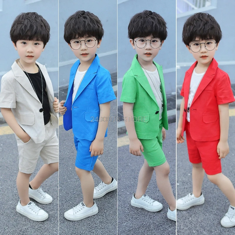 Boys Girls Summer Vest Shorts Clothing Set Baby Children Birthday Ceremonial Wedding Dress Skirt Suit Gentleman Kids Costumes