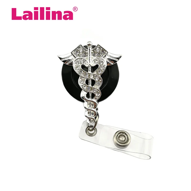 20pcs Hot Selling Sparkly Rhinestone Retractable Badge Reel Nurse Medical Doctor Symbol Crystal Decorative Badge Holder