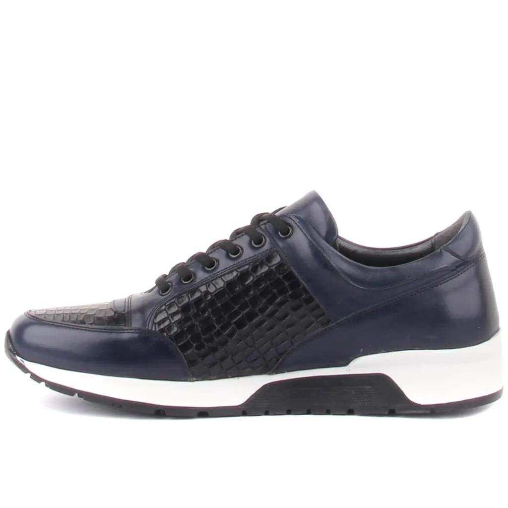 Sepatu Kasual Pria Renda Kulit Biru Dongker Fosco