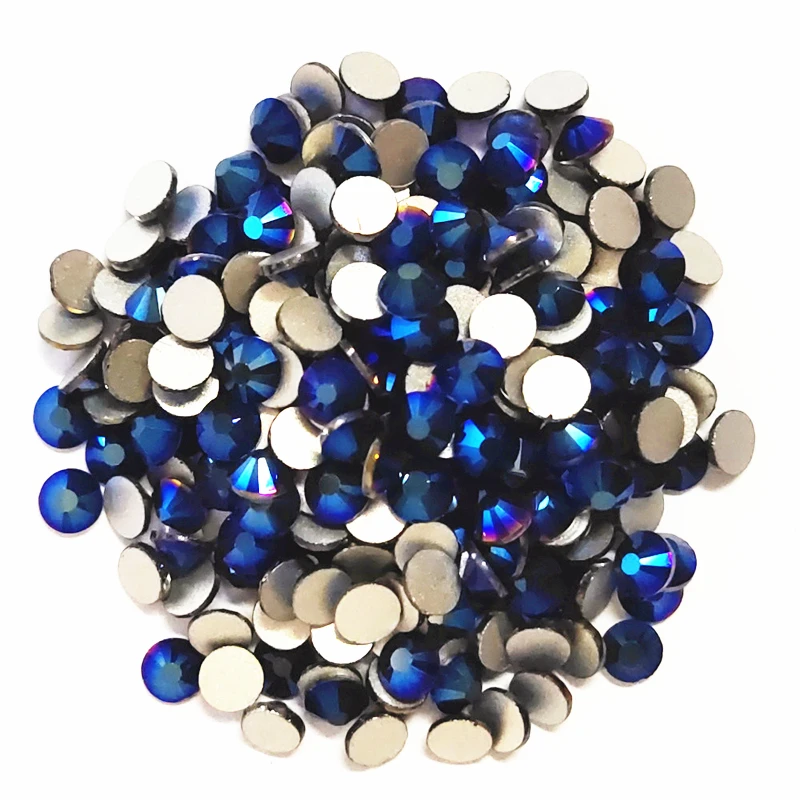 Metal blue Super Glitter Crystal Nail Art Rhinestones Flatback Glass Non Hot Fix Rhinestone Glue On Nail Art Decorations