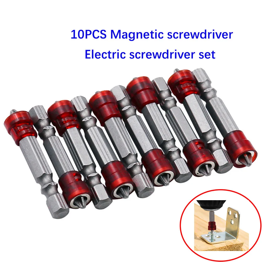 

10PCS 65mm 48mm Magnetic Screwdriver Phillips Head Single/Double Head PH2 Hexagonal Shank Drywall Electric Screwdriver Set