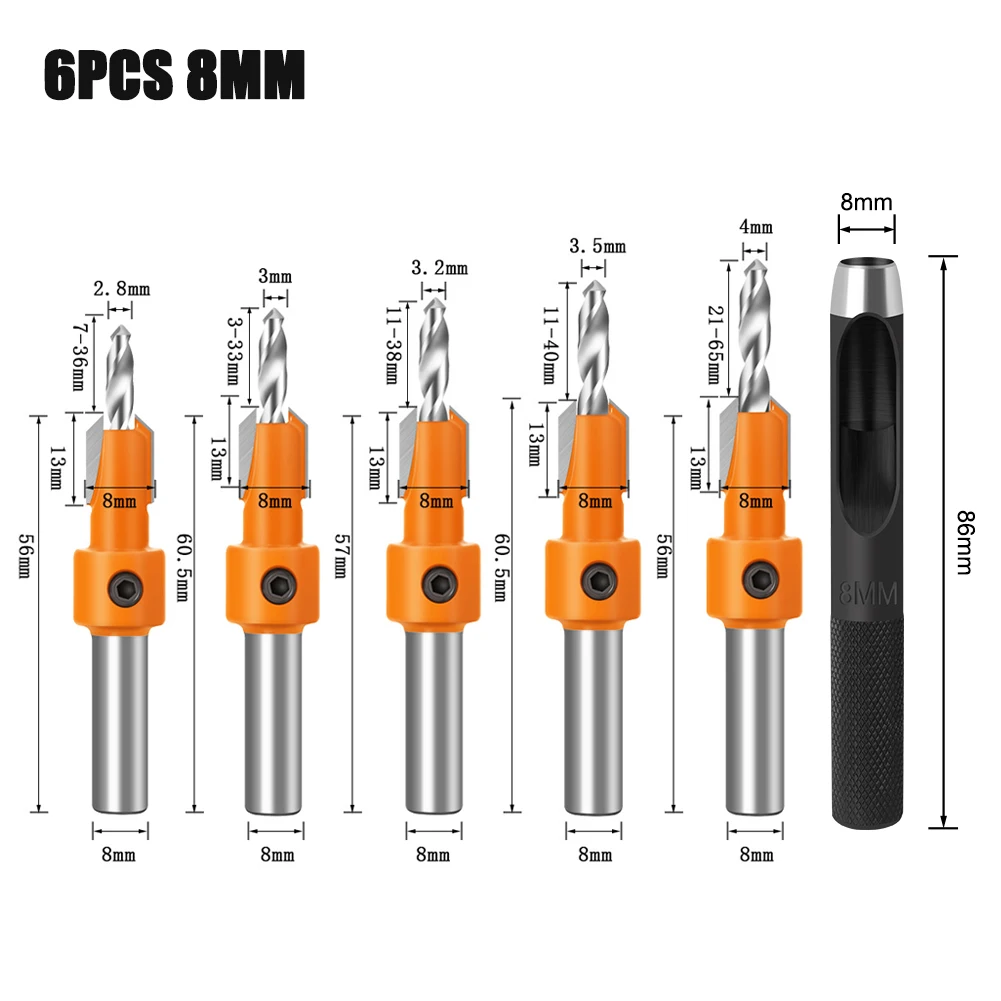 8mm 10mm Schaft HSS Holzbearbeitung Senker Router Bit Stanzen bohrer Set Schraube Extractor Remon Abriss für Holz Fräsen