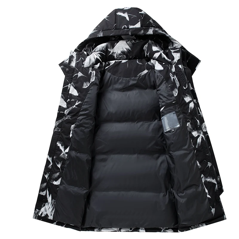 2021 men's new down jacket tide long loose thickening warm hooded explosive teenage men's high quality camouflag warm brand coat