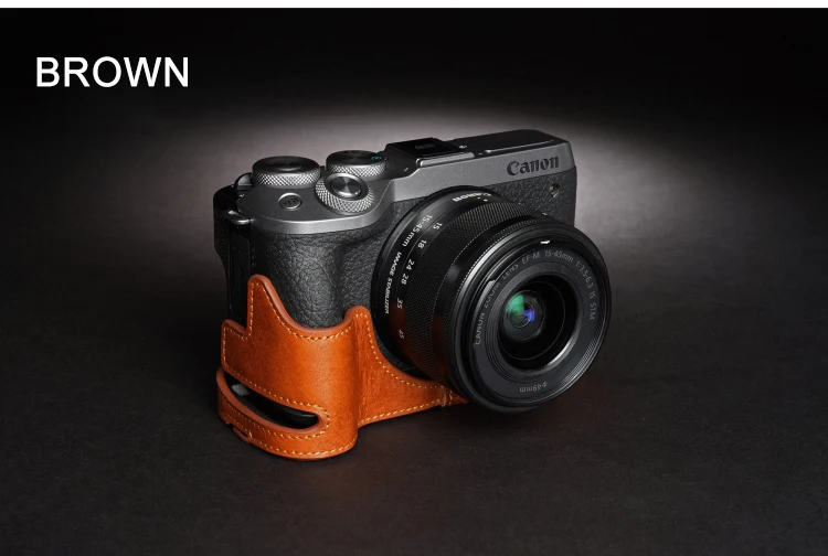 Meia capa de couro genuíno para Canon EOS M6 mark ii M6mark2 com abertura da porta da bateria
