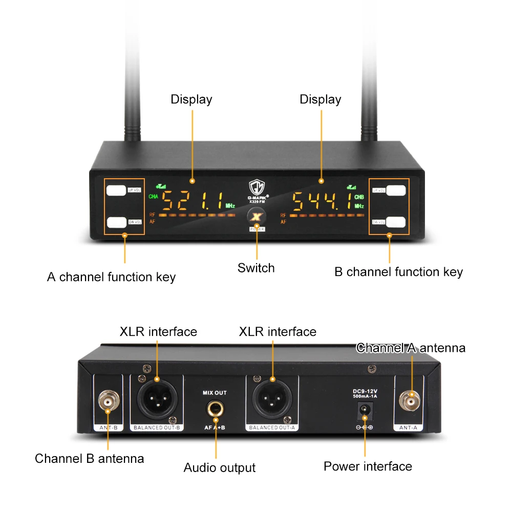 Microfono Wireless G-MARK X320FM microfono professionale per Karaoke frequenza corpo in metallo regolabile 80M per Stage Chruch Party Wedding