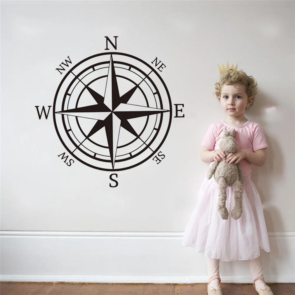 Nautical Compass Wall Decal Compass Rose Navigate Vinyl Sticker Nature Art Ship Ocean Sea Wall Decor