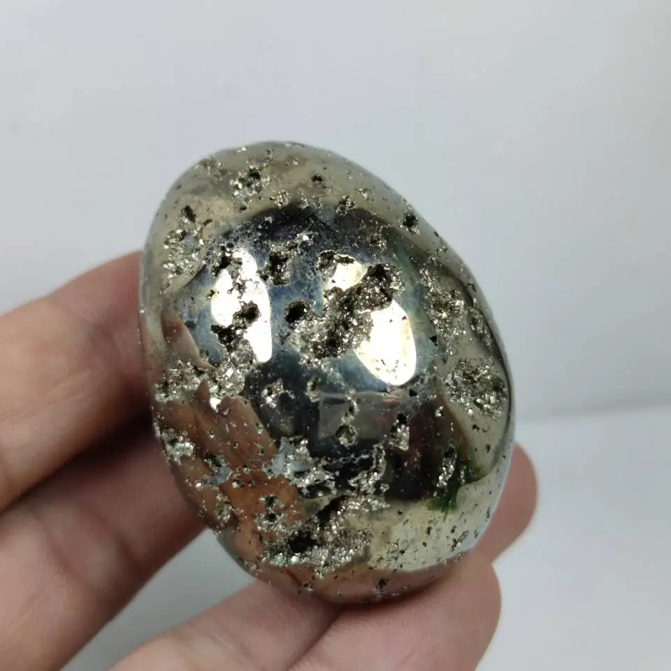 

180-250g Golden Iron Pyrite Geode Egg Polished Natural Sparkling Cubes Druzy Crystal Mineral Cluster Specimen - Peru