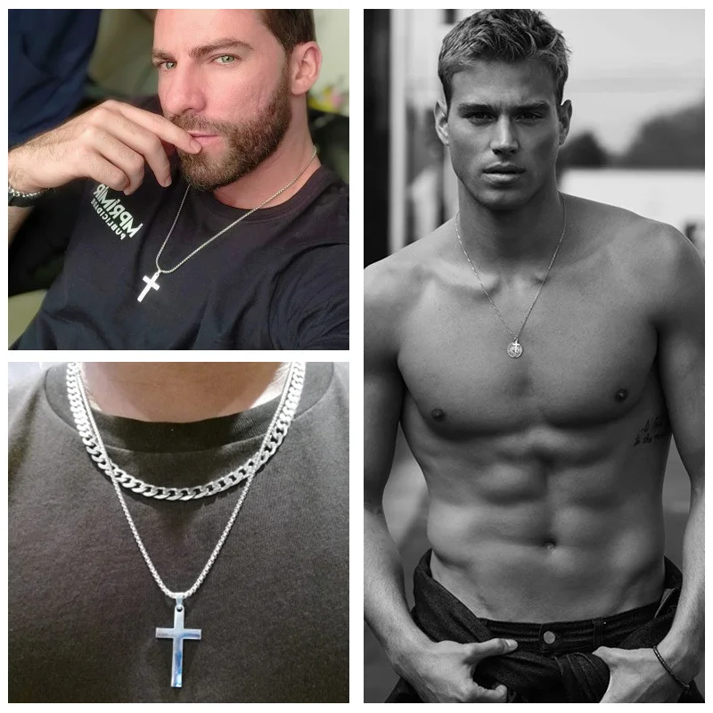 Vnox Classic Cross Necklace Men,Minimalist Stainless Steel Christianity Faith Pendant Jewelry,Prayer Gift for Him